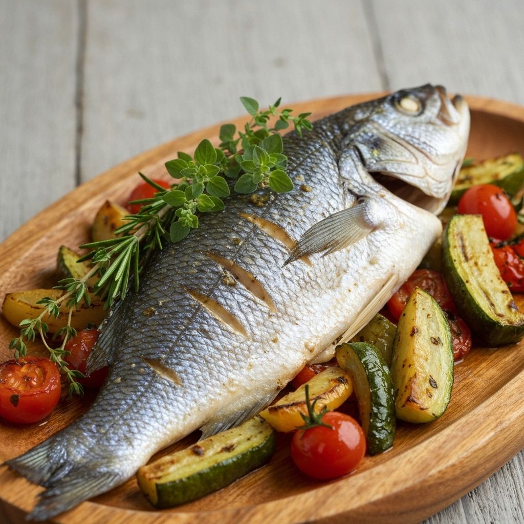 Lubina al Horno - Plato gourmet del restaurante Lumière